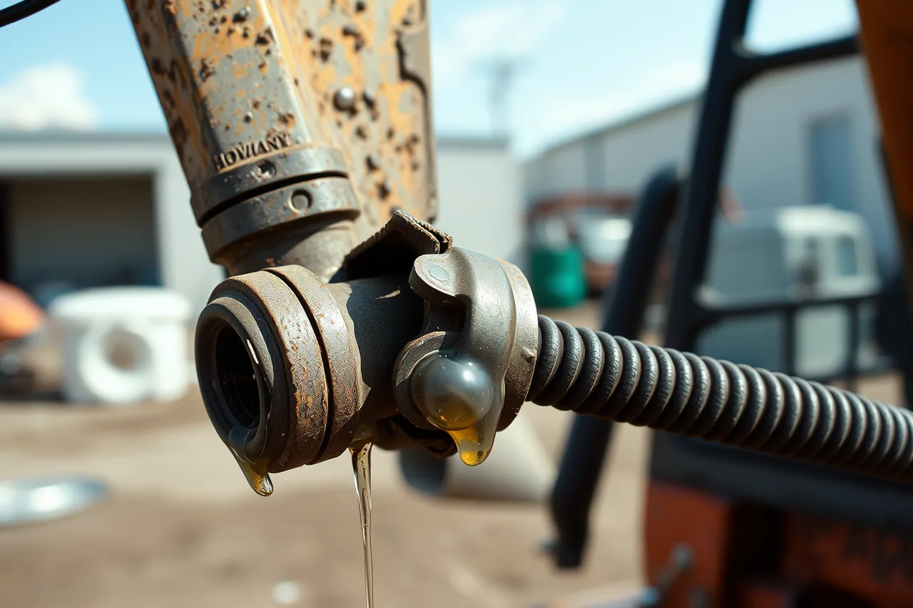 Cracked hydraulic line on excavator boom (Equipment rental pricing and profit: how the two connect)