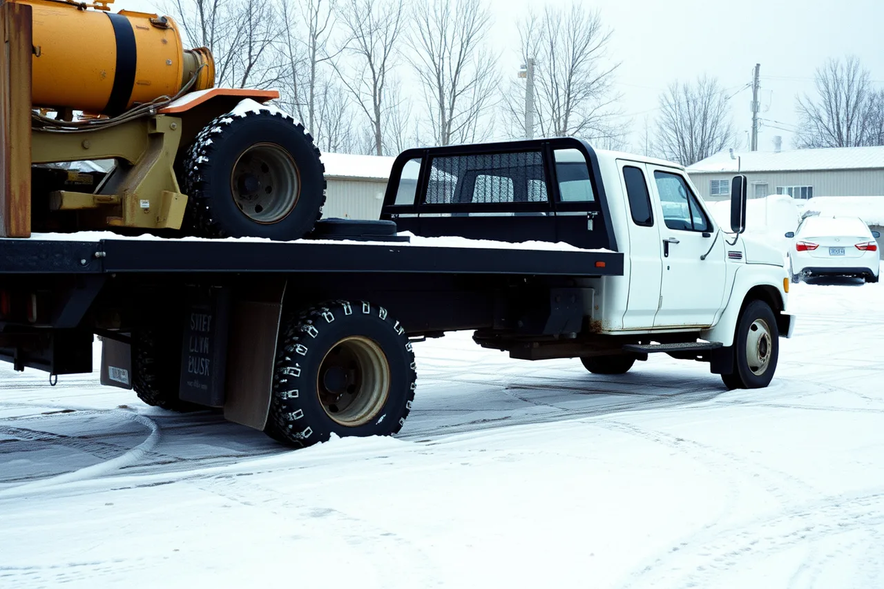 Delivery truck and trailer in winter yard (Equipment rental pricing and profit: how the two connect)