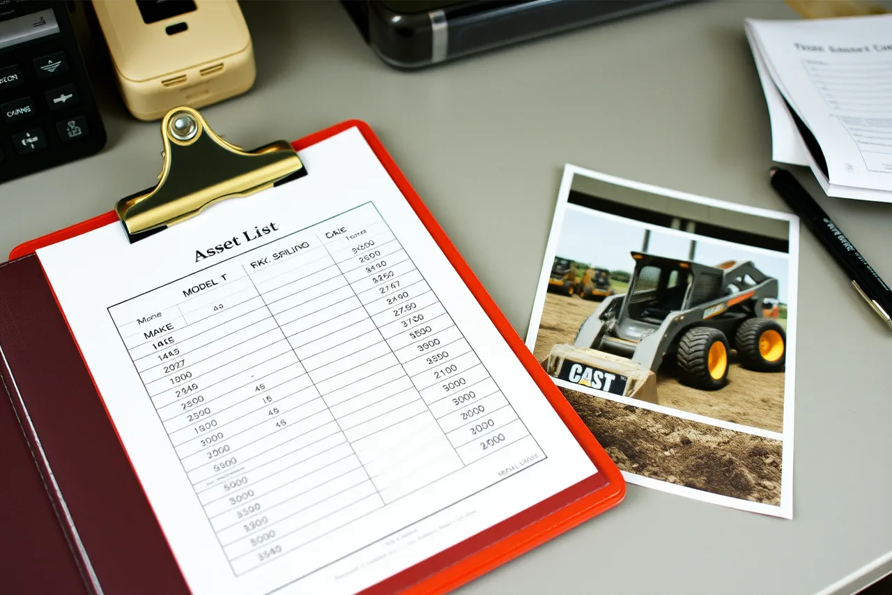 Printed equipment asset list with serial numbers and machine photo (How to Prevent Equipment Rental Theft on Your Yard)